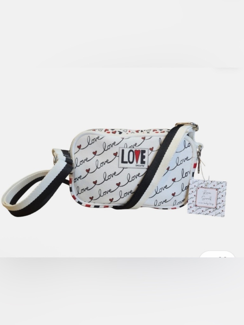 BRIGHTON "LOVE SCROLL" Canvas Crossbody Bag - Black Red Trim - Picture 4 of 4